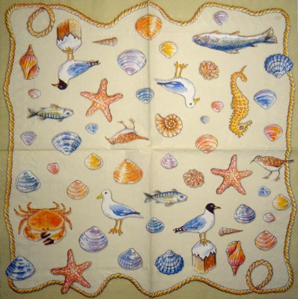 094 Muscheln - 3-lagig (blau) - Home Fashion